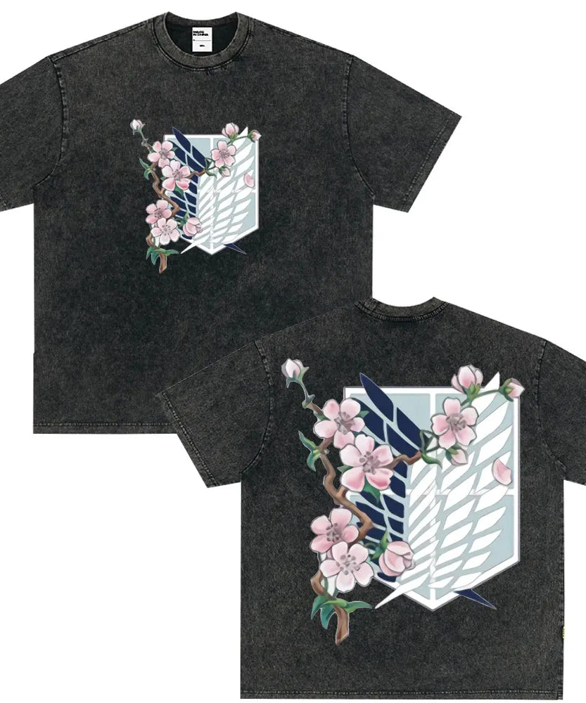 Tshirts Anime Attirtsack on Titan Washed T-shirt Vintage Wears Men Women Fashion Clothes tshirt for Teens