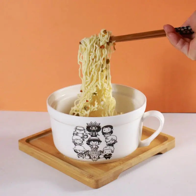 One Piece anime peripher Luffy Zoro ceramic instant noodle bowl with lid and handle kitchen supplies eating bowl gift