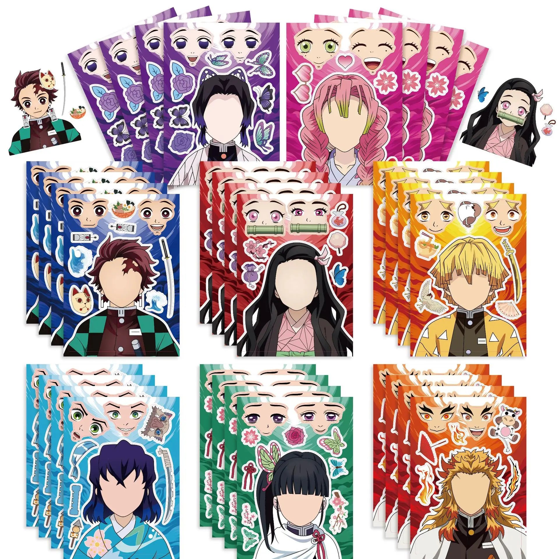 8/16Sheets Demon Slayer Anime Puzzle Sticker DIY Phone Laptop Luggage Skateboard Graffiti Decals Fun for Gift