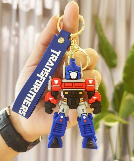 Cute Transformation Creative Peripheral Keychains 3D PVC Pendant Bumblebee Optimus Prime Bag Car Soft Rubber Figure Toy Keychain