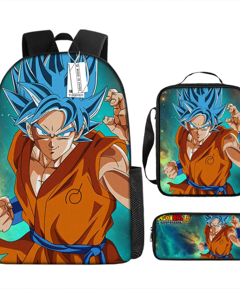 Dragon Ball Anime Goku Vegeta Frieza Large Capacity Cool Student School Bag Lunch Bag Pencil Bag Three-piece Set Gift