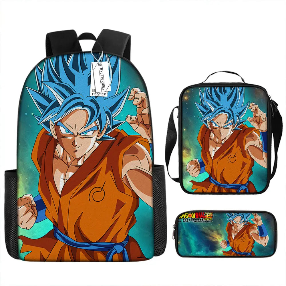 Dragon Ball Anime Goku Vegeta Frieza Large Capacity Cool Student School Bag Lunch Bag Pencil Bag Three-piece Set Gift