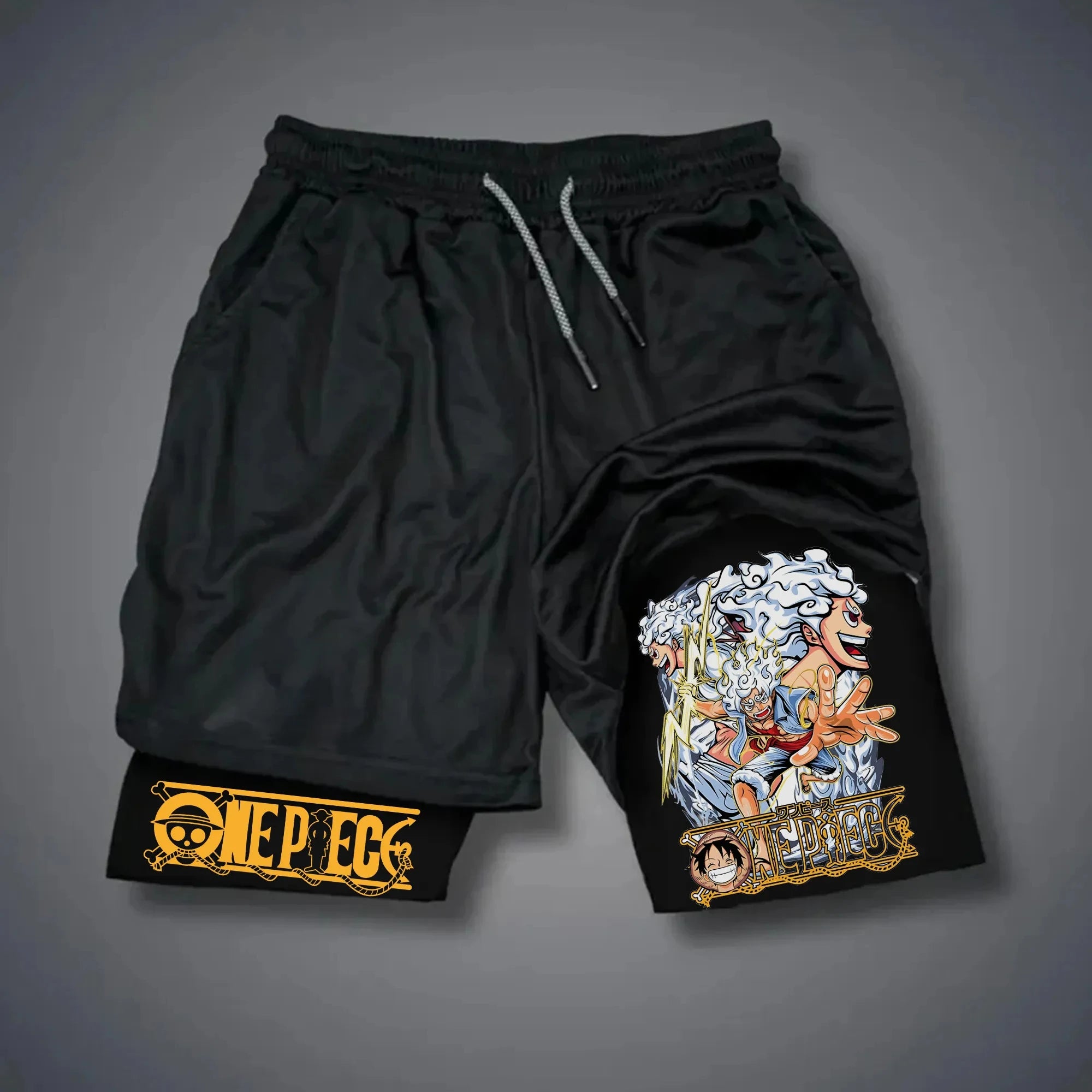 The Latest ONE PIECE Animation Peripheral Printing Double-layer Shorts Men's Sports Breathable Five-point Pants