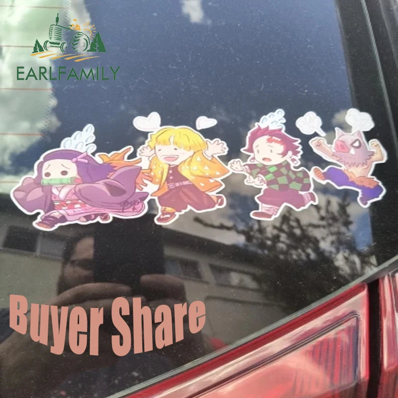 EARLFAMILY 13cm X 3.8cm Anime Running Chibi Car Stickers Trunk Windows Cartoon Decal Personality Kamado Nezuko Car Accessories