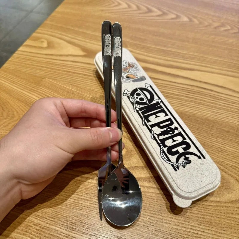 New ONE PIECE Anime Nika Luffy Chopper 304 Stainless Steel Portable Tableware 304 Spoon Fork Chopsticks Student Party Gift