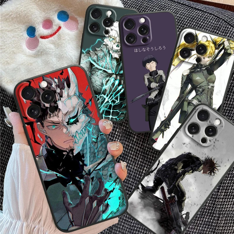 Anime K-Kaiju No. 8 Cool For iPhone 15 14 13 12 11 XS XR X 8 7 SE Pro Max Plus Mini Black Soft Phone Case