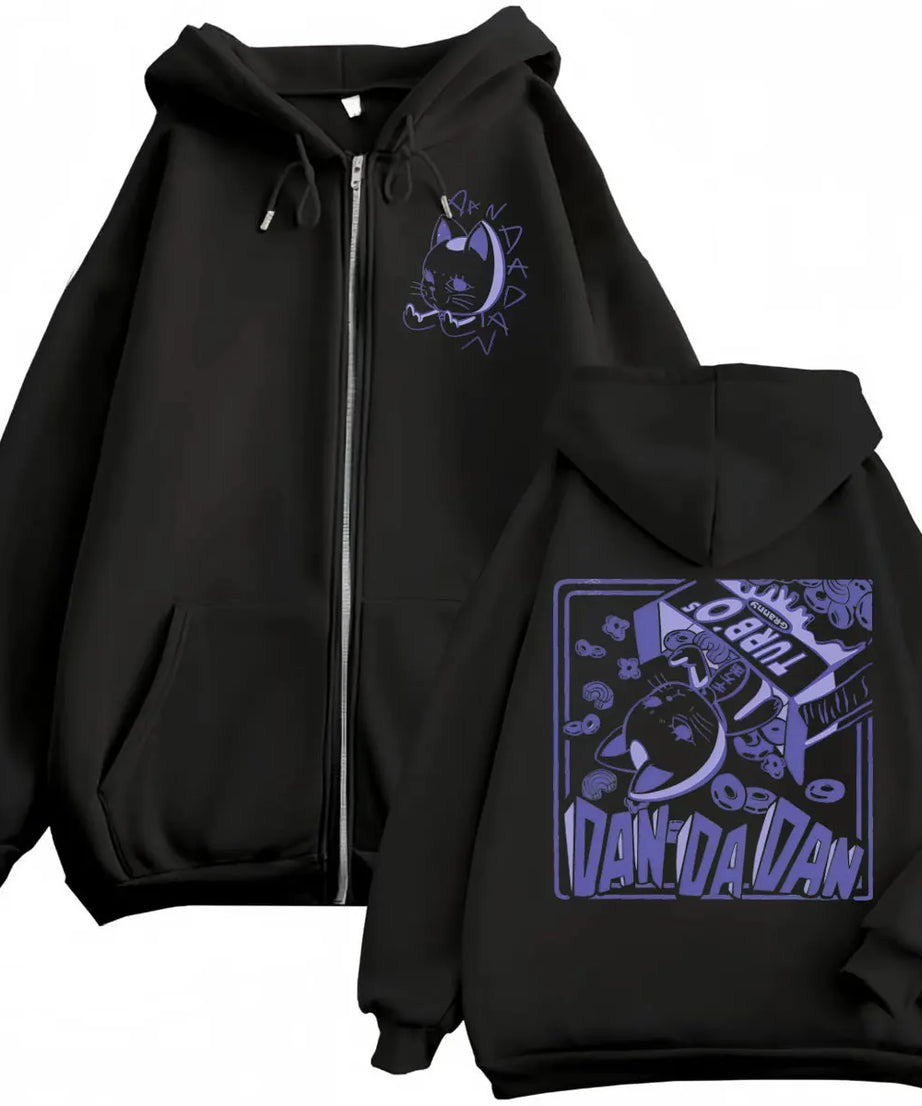 Anime Dandadan Turbo Granny Double Sided Print Zipper Hoodie Manga Style Zip Up Sweatshirts Men Women Casual Pullovers