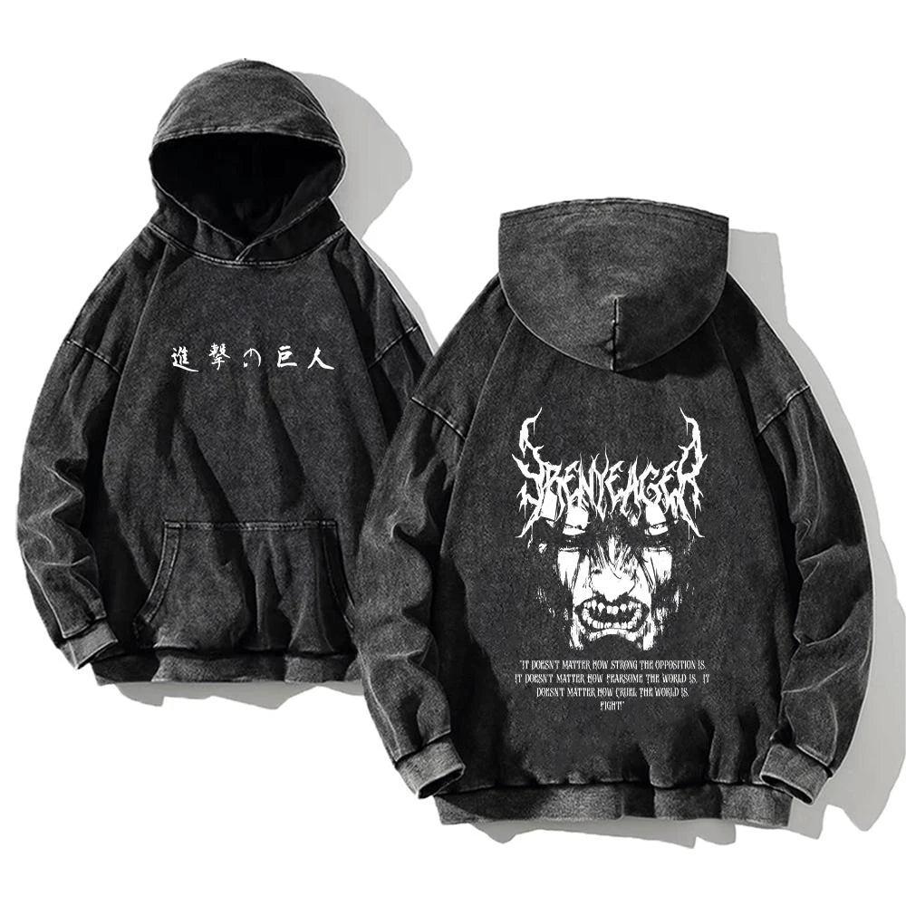 Attack on Titan Hoodie – Acid Wash Manga Streetwear for Anime Fans
