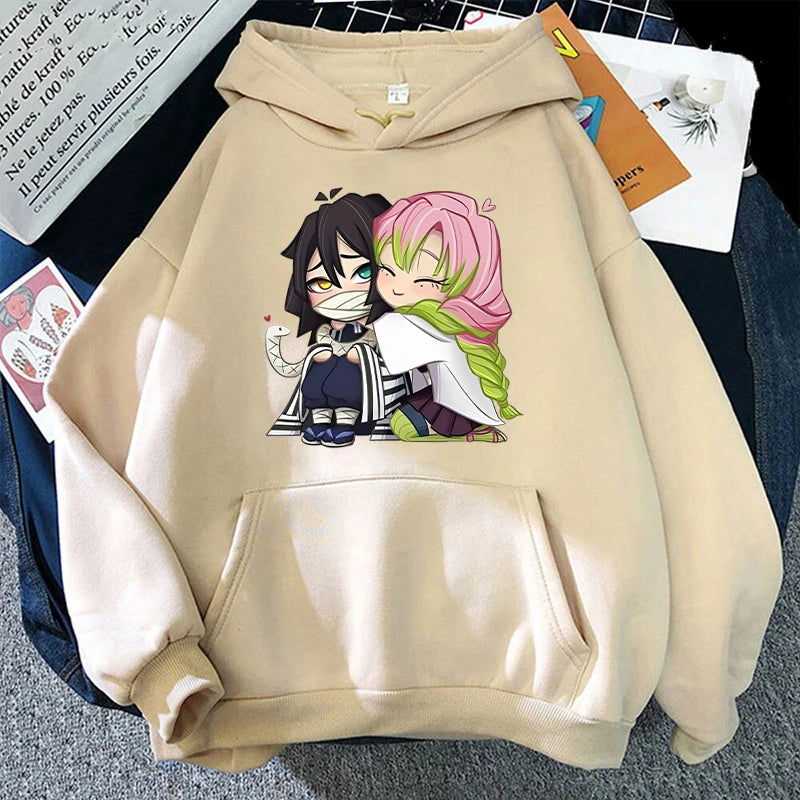 Hot Sale Autumn And Winter Fashion Long-Sleeved Outdoor Casual Loose Sweater Anime Kanroji Mitsuri Iguro Obanai Printing Hoodies