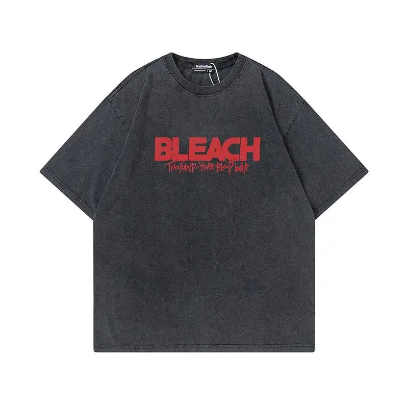 Anime Tshirts Men Women Bleach Zaraki Kenpachi Printed Acid T-Shirt Cotton Graphic Punk Harajuku Tees Men's Clothing