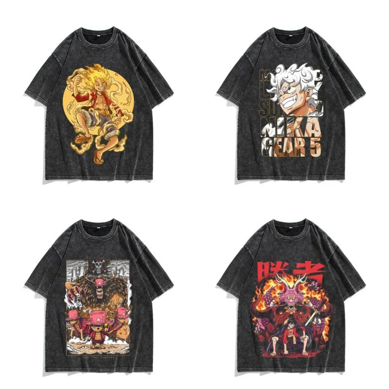 One Piece Luffy Vintage Washed T-Shirt – Unisex Cotton Anime Streetwear