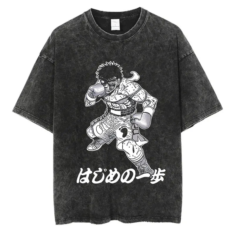 Mens Wash Tshirt Anime Hajime No Ippo T-shirt Hip Hop Street Harajuku Kamogawa Boxing Gym KBG Print Cotton Breathable Top Tee