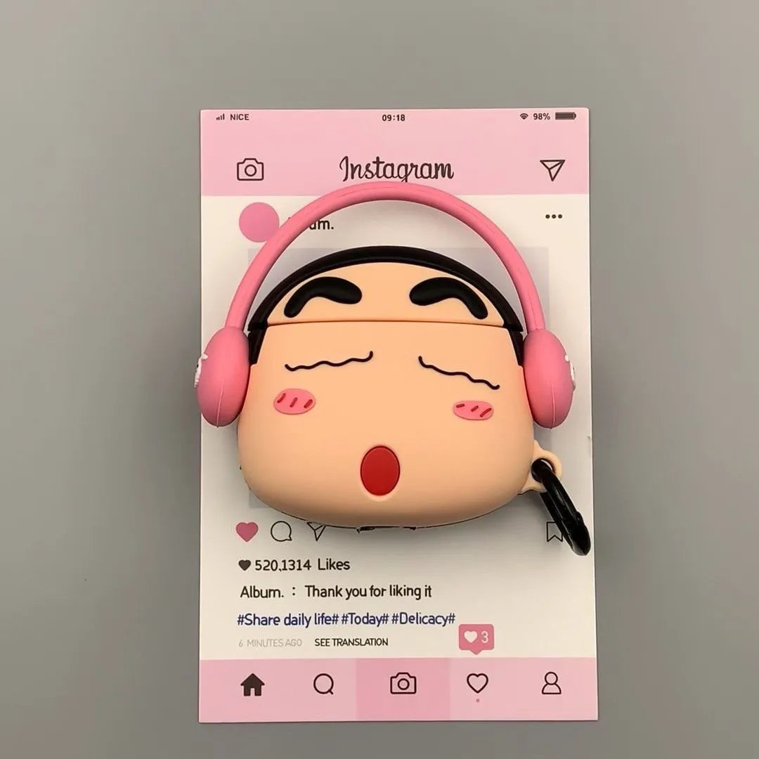 Crayon ShinChans Case for Apple AirPods 1 2 3 Airpod Pro3D Key Chain Wireless Earphone Bluetooth Headset Silicone Cover