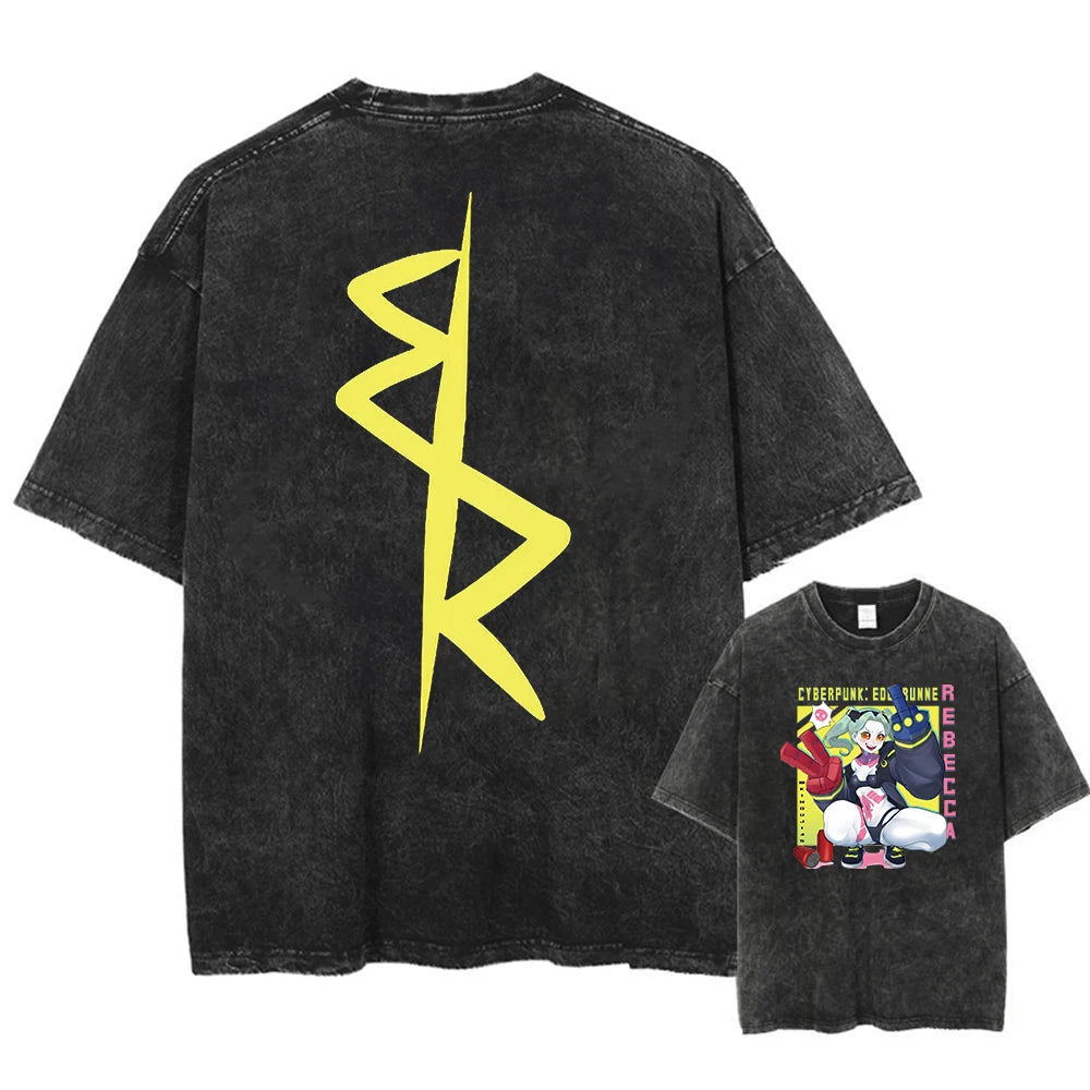 Cyberpunk Acid Anime Tee – Vintage Washed Streetwear Unisex T-Shirt