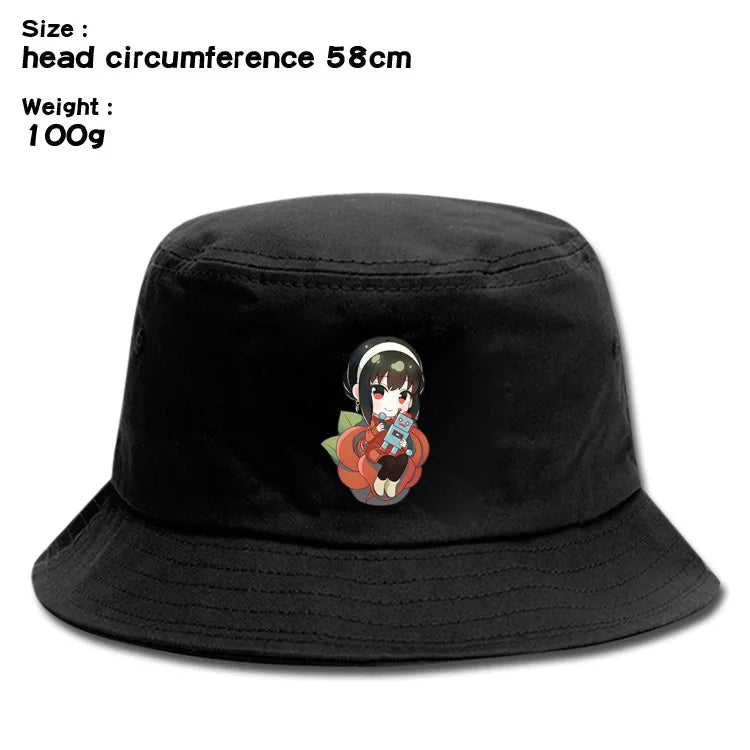 Anime Spy X Family Creative Peripheral Cute Outdoor Leisure Sunscreen Hat Art Versatile Cartoon Printed Fisherman's Hats