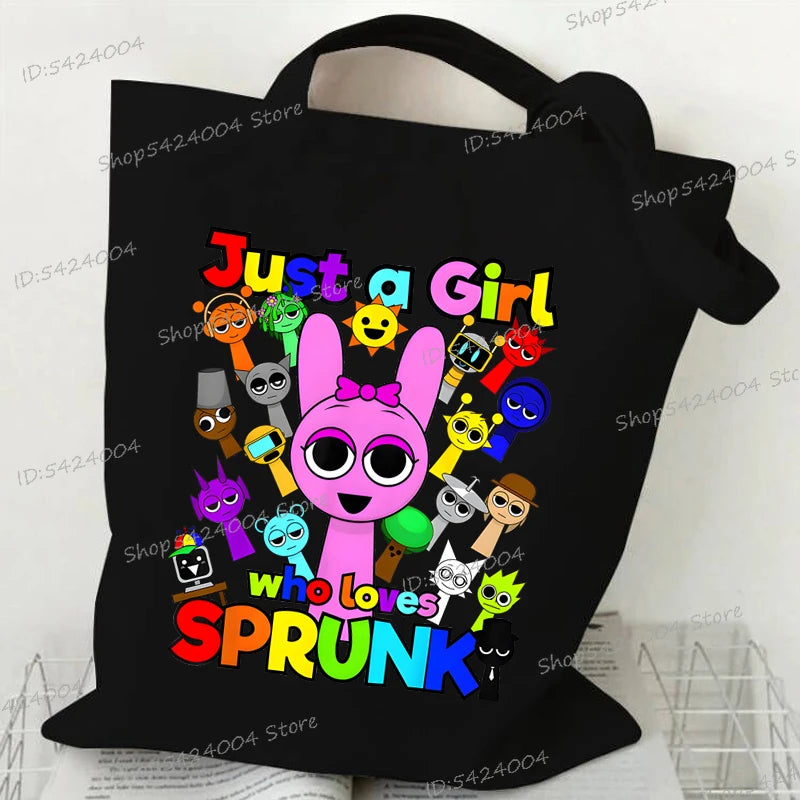 Anime Sprunki Incredibox Game Handbags Women Men Large Capacity No Zipper Canvas Tote Bag Sprunki Figure Shoulder Bag