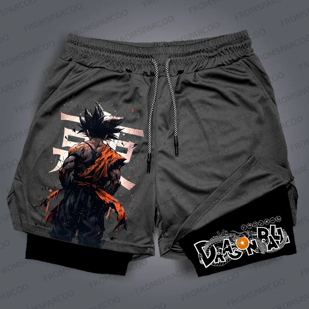 Retro Dragon Ball Shorts Wukong Art Official Men's Quick Drying Pants Summer Fashion Sports Double Layer Pants Y2K