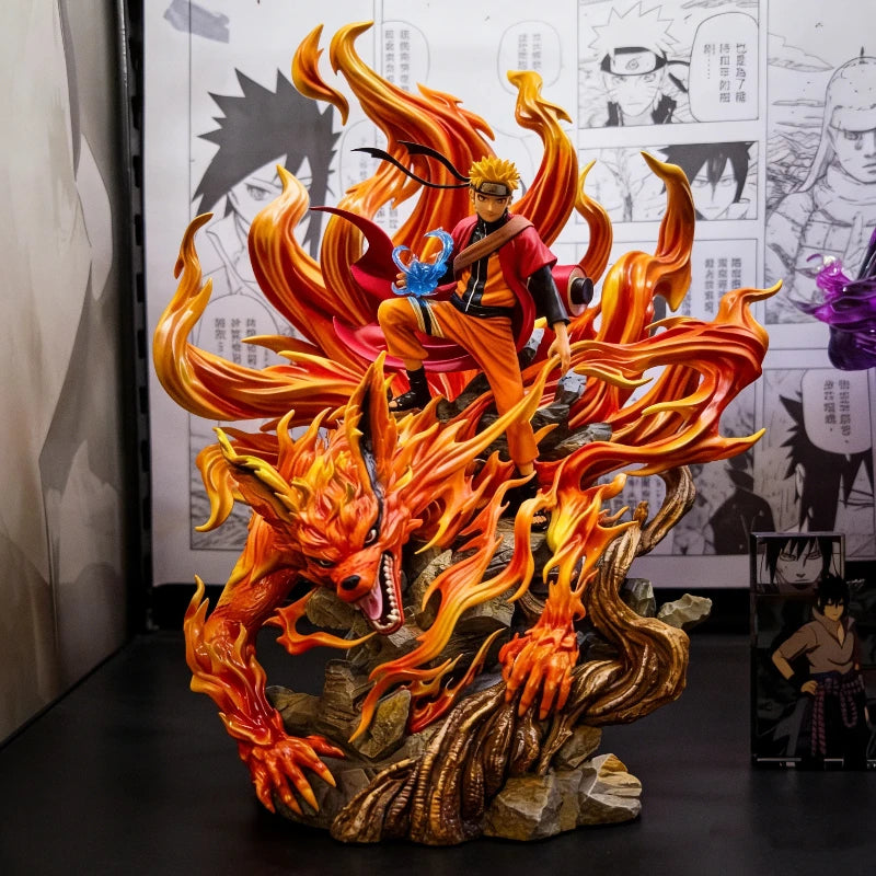 41cm Anime Figure Naruto GK Sennin Mode Naruto Kurama Action Figure Ten Years Hundred Ninja Statue Collect Model Toy Decor Gift