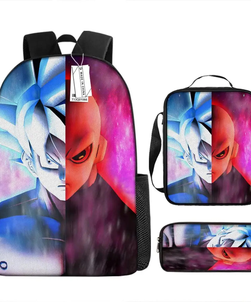 Dragon Ball Anime Goku Vegeta Frieza Large Capacity Cool Student School Bag Lunch Bag Pencil Bag Three-piece Set Gift