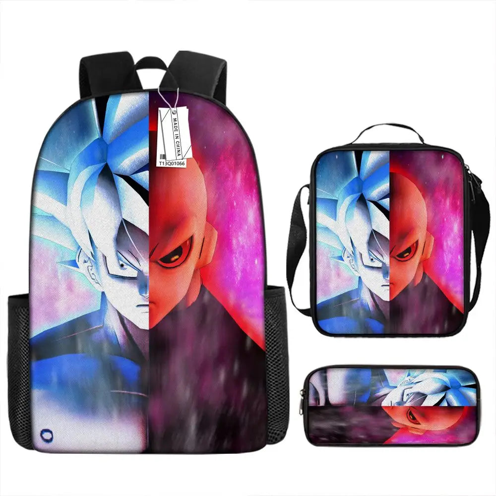 Dragon Ball Anime Goku Vegeta Frieza Large Capacity Cool Student School Bag Lunch Bag Pencil Bag Three-piece Set Gift