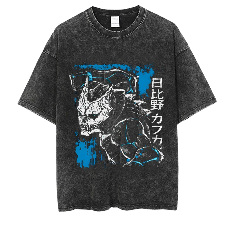 Kaiju No.8 Wash Vintage Vintage T-shirt for Men and Women Kaiju No.8 Print Summer Fashion Casual Short Sleeve