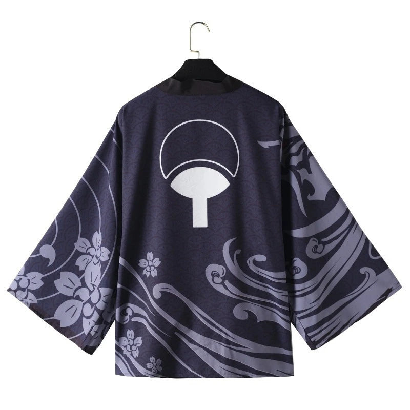 Uchiha Itachi shirt Kimono Cardigan Print Crow Loose Blouse Shirt Haori Obi Asian Clothes Harajuku Streetwear
