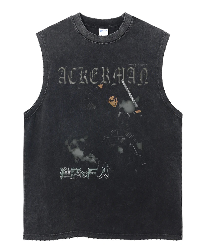 Men's Gym Tank Tops Attack on Titan Summer Y2k Washed Vintage Print Vest Women's Casual Sleeveless Shirts Anime-related Clothing