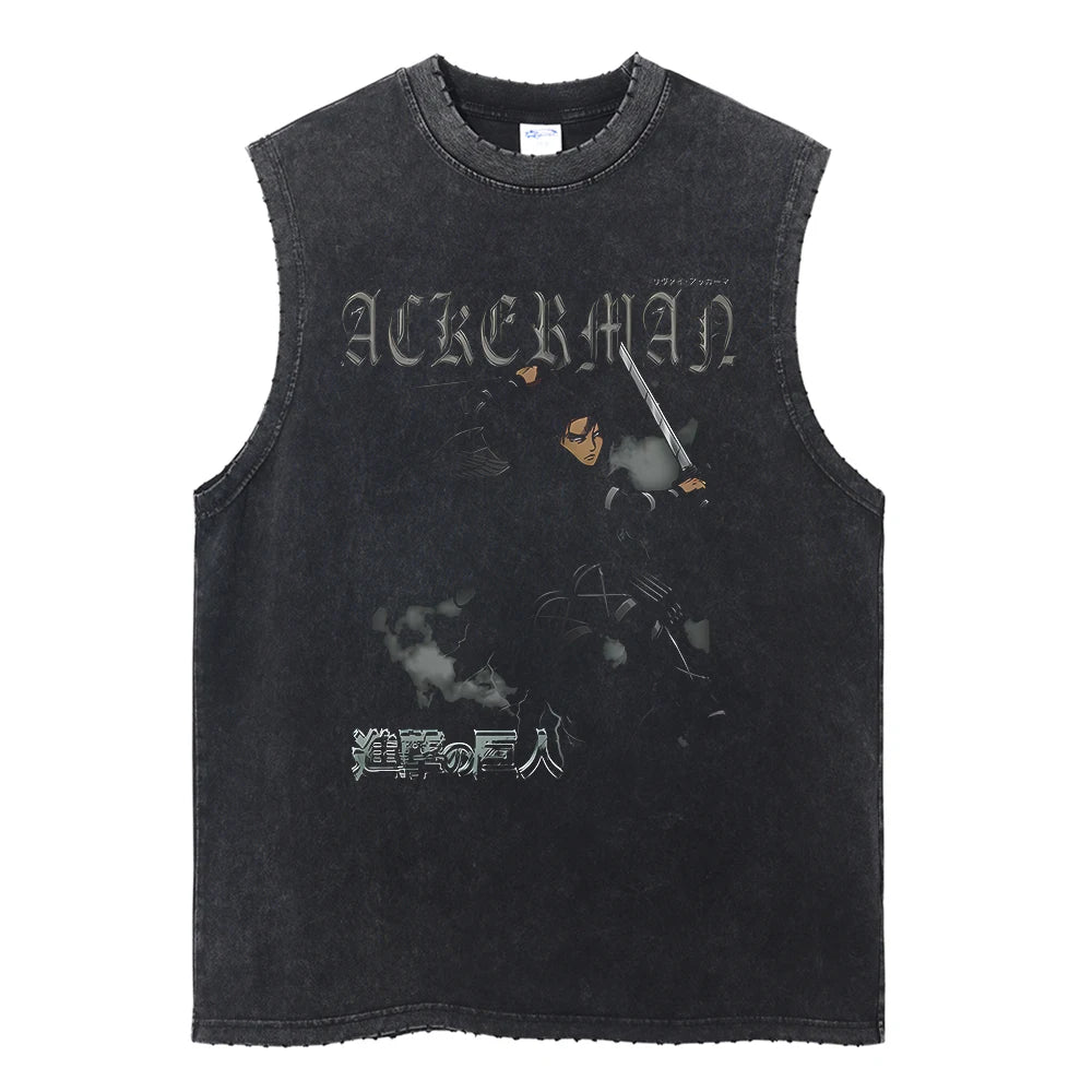Men's Gym Tank Tops Attack on Titan Summer Y2k Washed Vintage Print Vest Women's Casual Sleeveless Shirts Anime-related Clothing