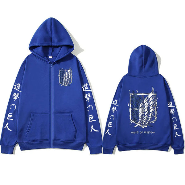 Attack on Titan Anime Zipper Hoodie – Mikasa Ackerman & Eren Jaeger Wings of Freedom Zip-Up Jacket