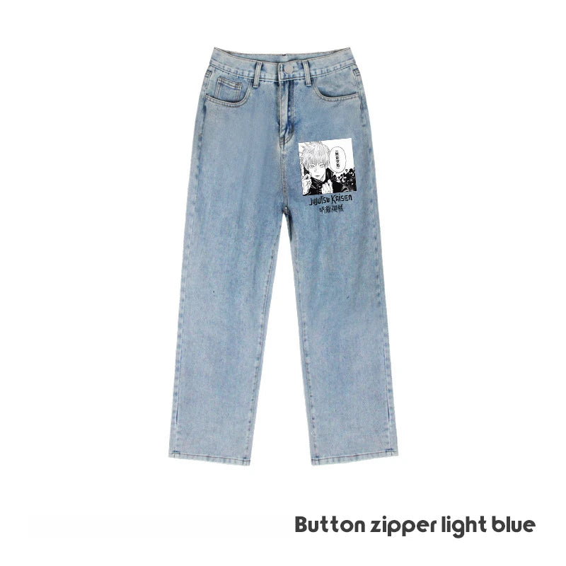 JUJUTSU KAISEN Gojo Yuji Megumi Sukuna Anime Daily Trousers Loose Spring and Autumn Wide Leg Pants Casual Jeans