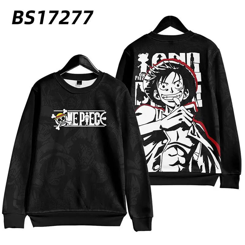 One piece Monkey D. Luffy Cartoon Round Neck Sweatshirt with Printed Casual Loose Autumn and Winter Long Sleeved Top
