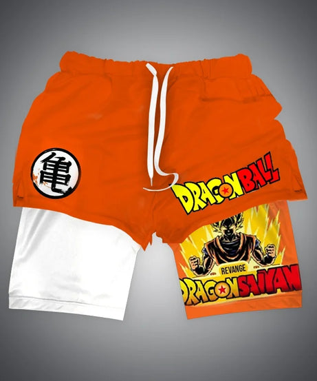 New Dragon Ball Son Goku Shorts Anime Men Double Layer Sports Short Pants Sportswear Jogger Breathable Beach Pants