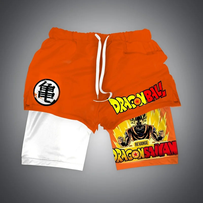 New Dragon Ball Son Goku Shorts Anime Men Double Layer Sports Short Pants Sportswear Jogger Breathable Beach Pants