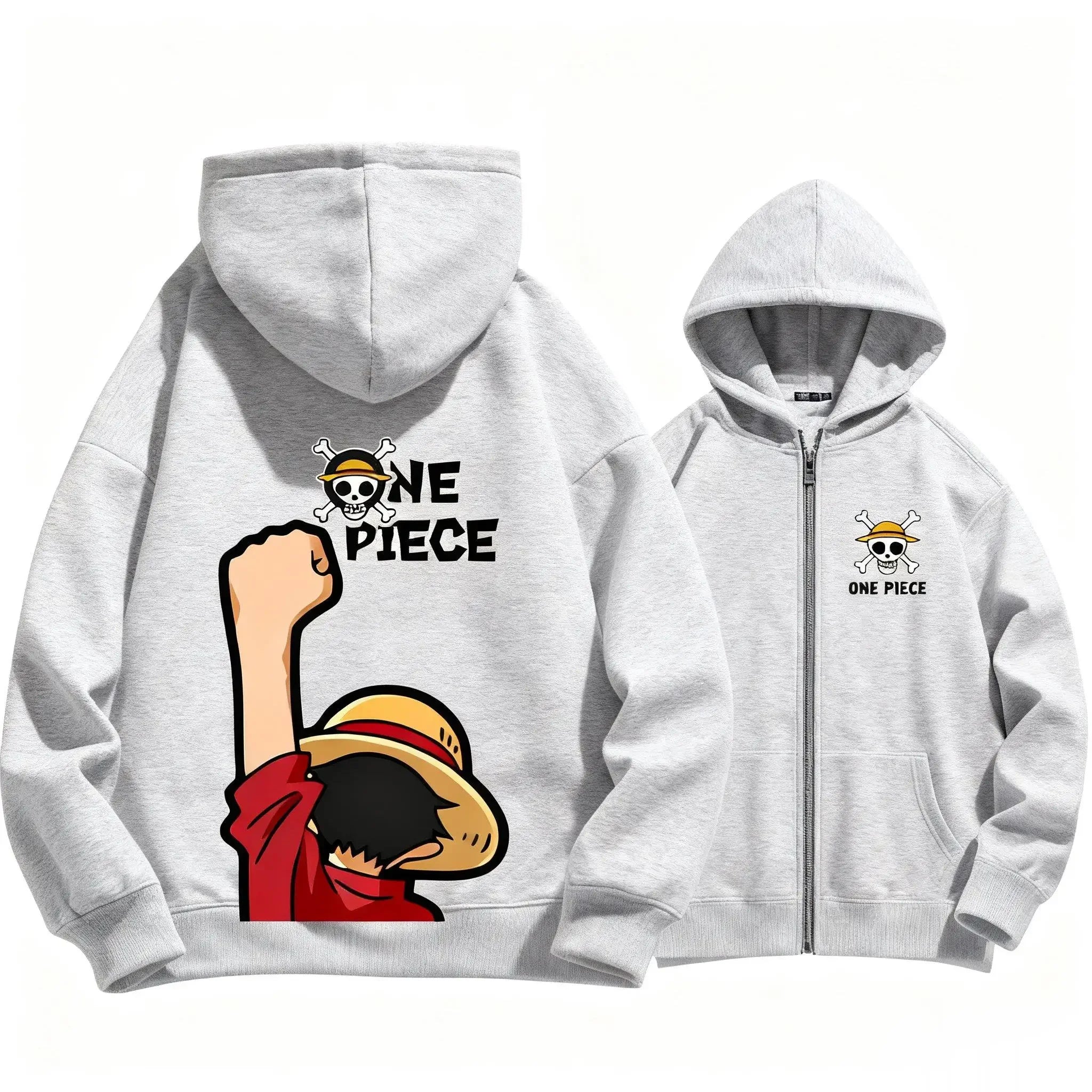 New Unisex Autumn One Piece Anime Hoodie Men Women Zip Up Jacket Luffy Graphic Print Pullover Sweatshirt Streetwear Casual Tops