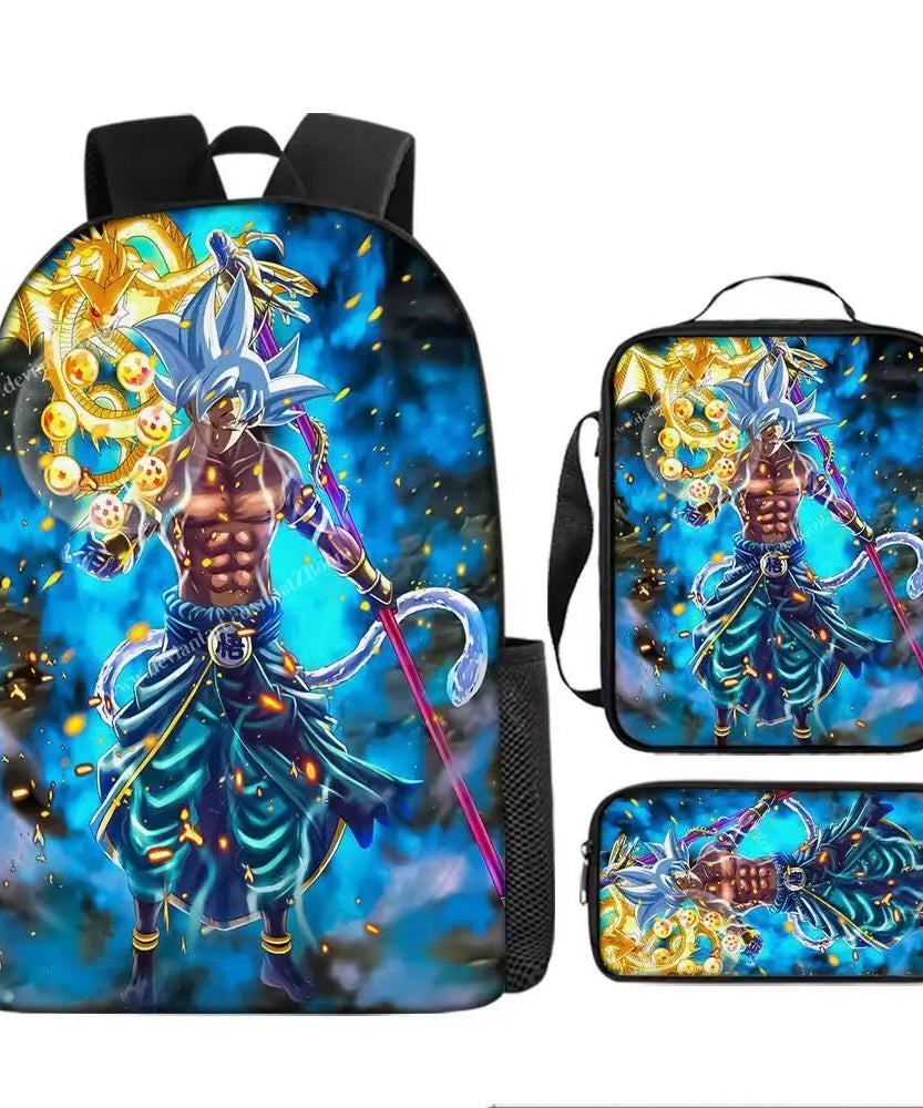 Dragon Ball Anime Goku Vegeta Frieza Large Capacity Cool Student School Bag Lunch Bag Pencil Bag Three-piece Set Gift