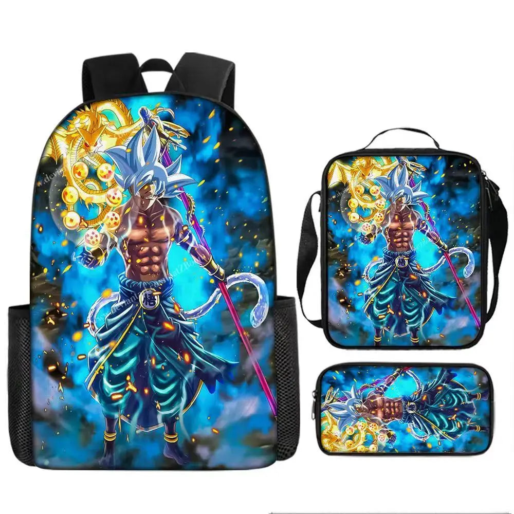 Dragon Ball Anime Goku Vegeta Frieza Large Capacity Cool Student School Bag Lunch Bag Pencil Bag Three-piece Set Gift