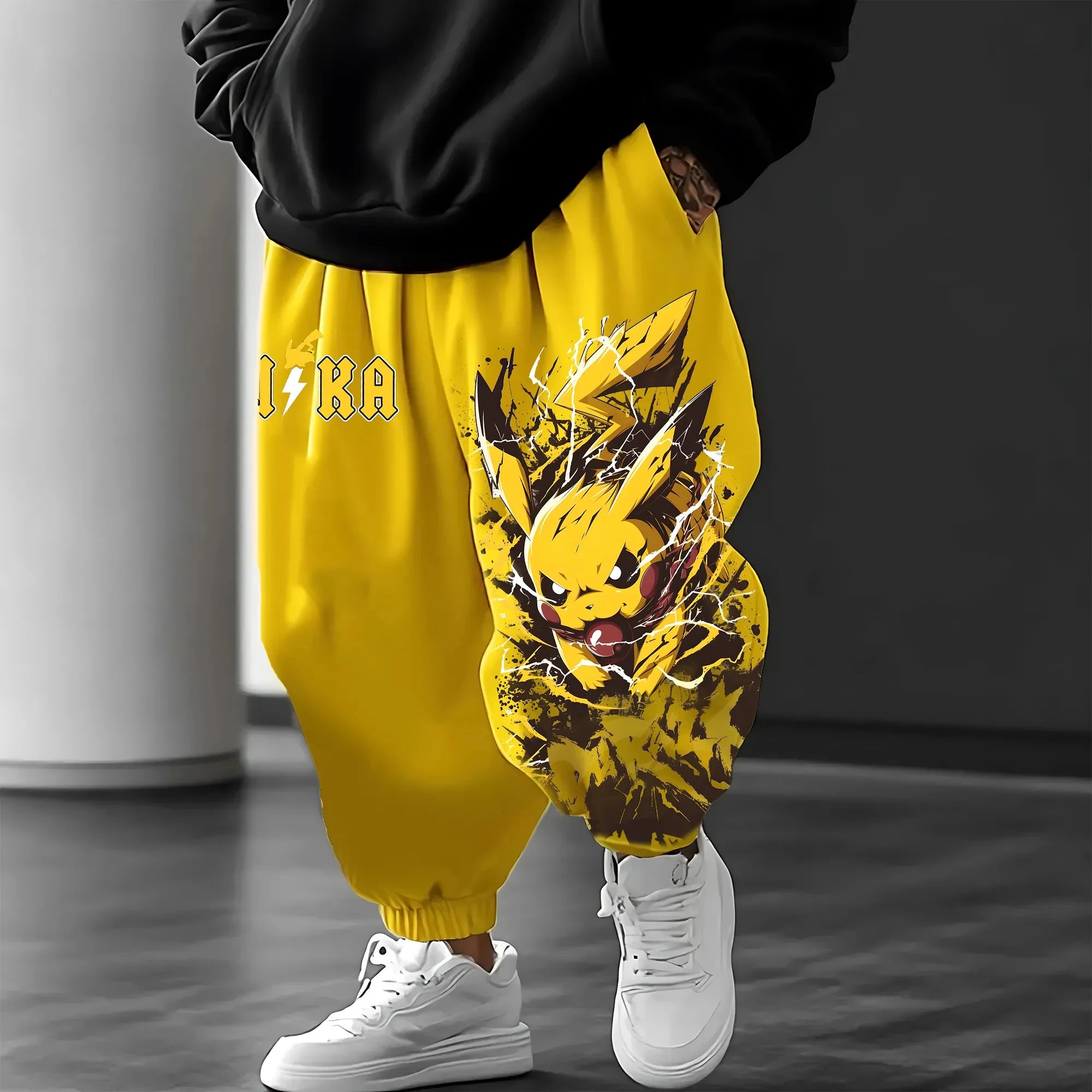 Pokémon Cotton Men's Sweetpants Autumn/Winter New Pikachu Anime Printed Japanese Harajuku Loose Casual Tapped Pants