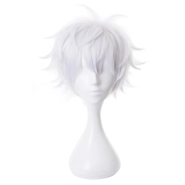 Anime Jujutsu Kaisen Satoru Gojo Cosplay Wig – Spiky White Synthetic Hair