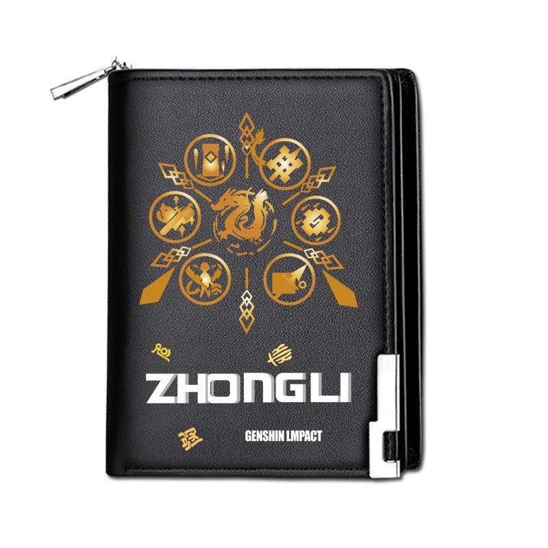 Genshin Impact Mondstadt Anime Peripheral New Zipper PU Wallet Handsome Personality Boy Print Coin Purse Short Card Pack Holiday