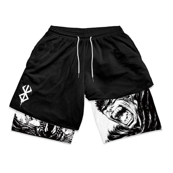 Berserk Guts Anime 2-in-1 Compression Gym Shorts – Quick-Dry Fitness Activewear
