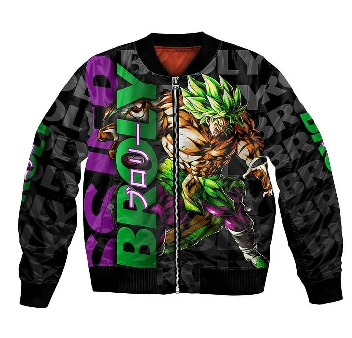 Plus Size Anime Bomber Jacket for Men - One Piece Naruto Dragon Ball Themed Military Aviator Coat, Cosplay Winter Outerwear Gift