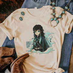 Demon Slayer Muichiro Tokito Vintage Graphic T-Shirt Harajuku Mist Hashira Summer Tee