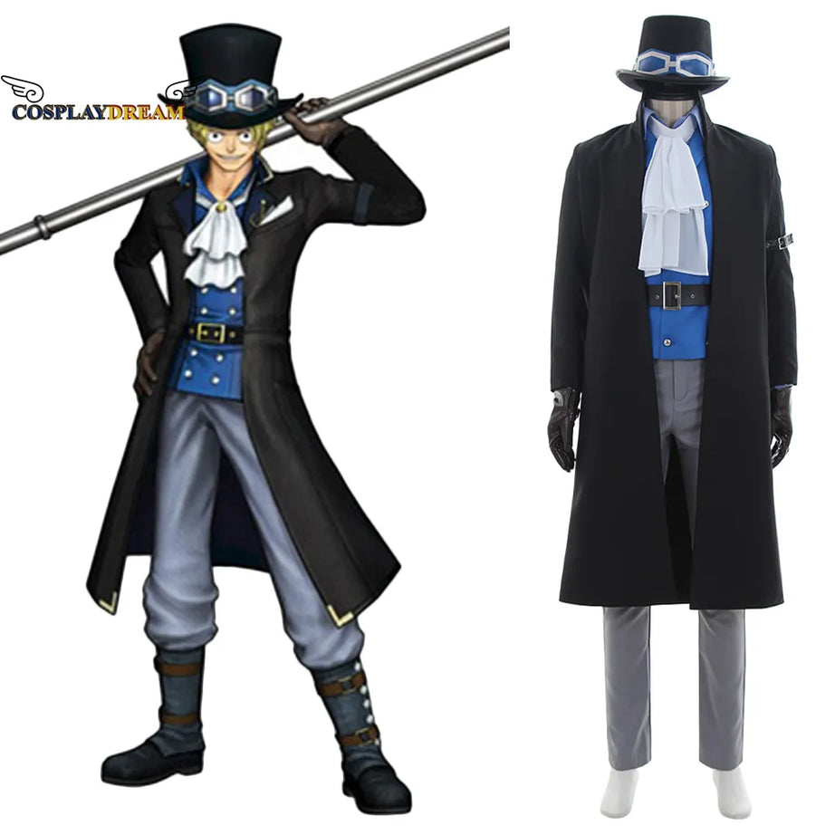 Anime One Piece Sabo Cosplay Costum Adult Mens Halloween Carnaval Party Cosplay Sabo Outfit Blue Suit with Hat