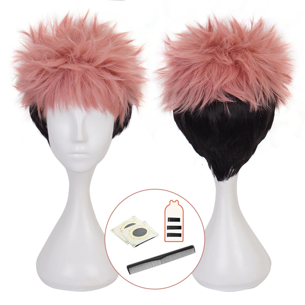 Anime Jujutsu Kaisen Yuji Itadori Cosplay Wig – Spiky Pink & Black Hair 7
