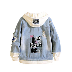 Jujutsu Kaisen Graphic Hooded Denim Jacket Harajuku Anime Streetwear