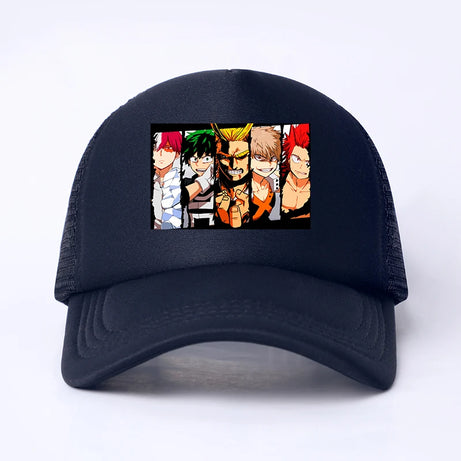 New Anime My Hero Academia Casual Plain Mesh Baseball Cap Adjustable Snapback  Kawaii  Hats for Women Men Hip Hop Trucker Cap