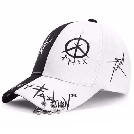 New Student Young Men And Women The Spring Summer Sun Hat Cap And White Color Matching Pentagram Graffiti Baseball Cap