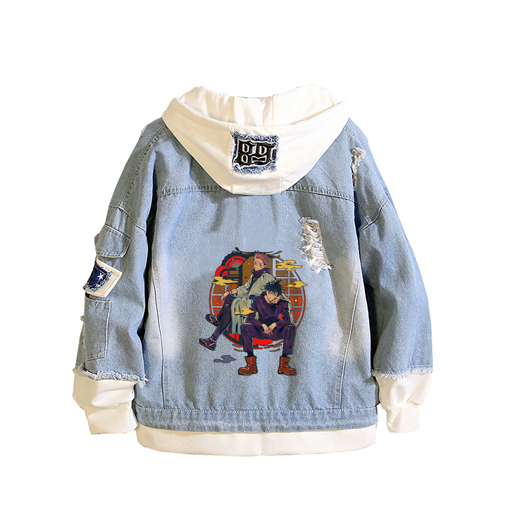 Jujutsu Kaisen Graphic Hooded Denim Jacket Harajuku Anime Streetwear 3