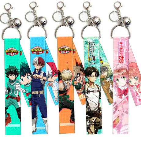 Anime Attack On Titan My Hero Academia Lanyard Hanging Keychain Cartoon Ribbon Streamer Bags Pendant Key Ring Conan Key Chain
