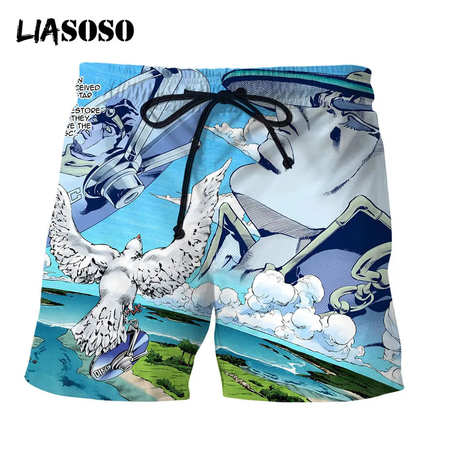 LIASOSO 3D Print Unisex Japan Anime JoJo's Bizarre Adventure Beach Trousers Casual Shorts Boardshorts Comfortable Shorts/trunks